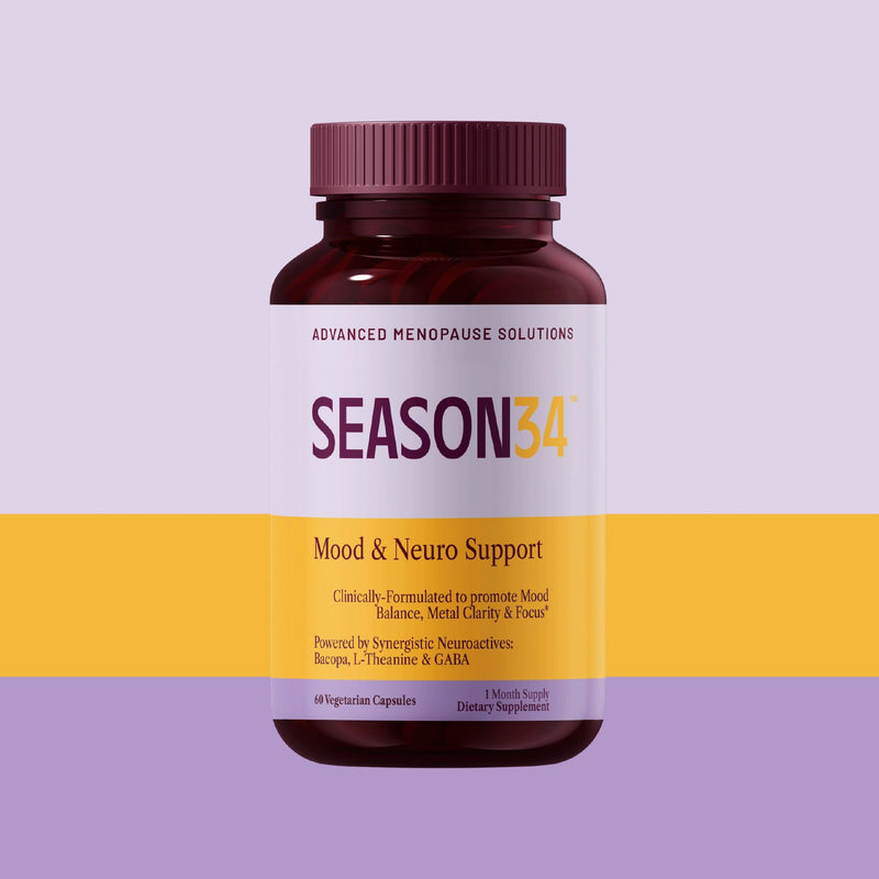 SEASON34 Menopause Mood & Memory Support for Women 40+ | Bacopa, L-Theanine, GABA & Ashwagandha for Brain Fog, Focus & Cognitive Clarity | Non-Hormonal, Doctor-Formulated | 60 Capsules, 1 Month Supply