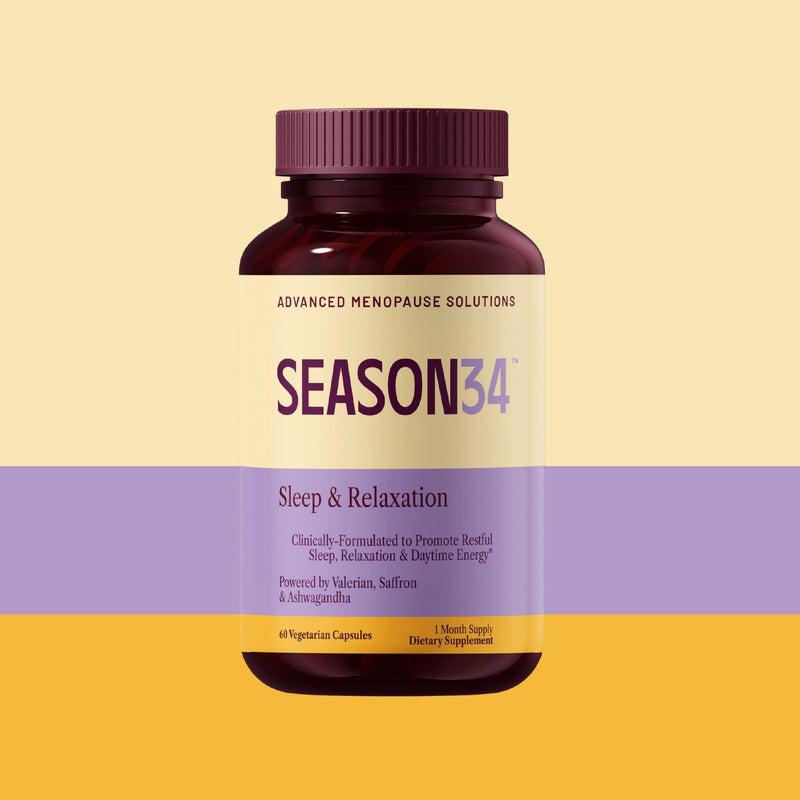 SEASON34 Menopause & Perimenopause Sleep Support for Women 40+ | Night Sweats & Hot Flash–Related Awakenings | Stay Cool All Night & Wake Refreshed | Herbal, Non-Hormonal, Melatonin-Free, 60 Ct