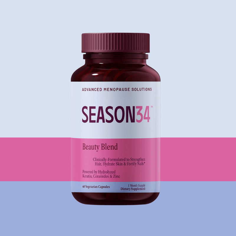 SEASON34 Menopause Beauty Blend for Women 40+ | Clinically Studied Keratin Peptides for Thinning Hair & Scalp Coverage | with Ceramides & Zinc for Skin Hydration | Hormone-Free, 60 Ct, 1 Month Supply