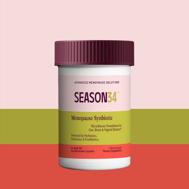 SEASON34 3-in-1 Menopause Probiotic for Women 40+ | Vaginal Care, pH, Odor & Intimate Comfort + Skin, Gut & Bloat Support | with Prebiotic Fiber & Postbiotics | 30 Capsules, 1 Month Supply