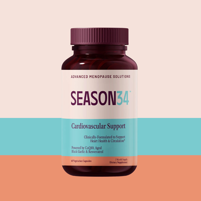 SEASON34 Menopause Heart Support for Women 40+ | Palpitations, Heart Racing & Midlife Fatigue Support | CoQ10, Aged Black Garlic & Resveratrol | Hormone-Free, Doctor-Formulated | 60 Capsules